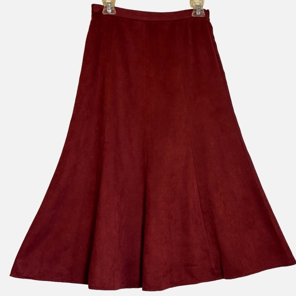 VTG Skirt Faux Suede Feel Flare Swing Hem Aline Midi Merlot Burgundy 4 Y2K - Picture 1 of 5